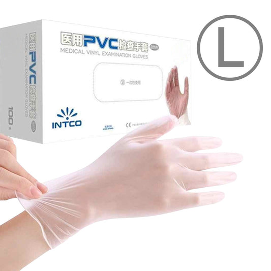GUANTE L. 100 unidades Talla L (50 pares) Guantes desechables de PVC color blanco tamaño grande de vinilo