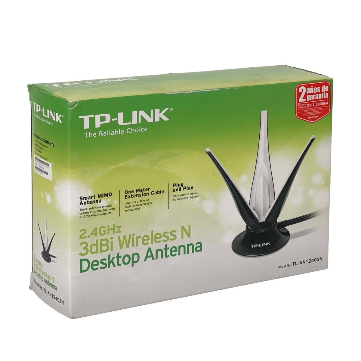 TL-ANT2403N Antena omnidireccional TP-LINK de 3 dBi para 2,4 GHz, conector 3-RPSMA-Macho y cable de 1 metro