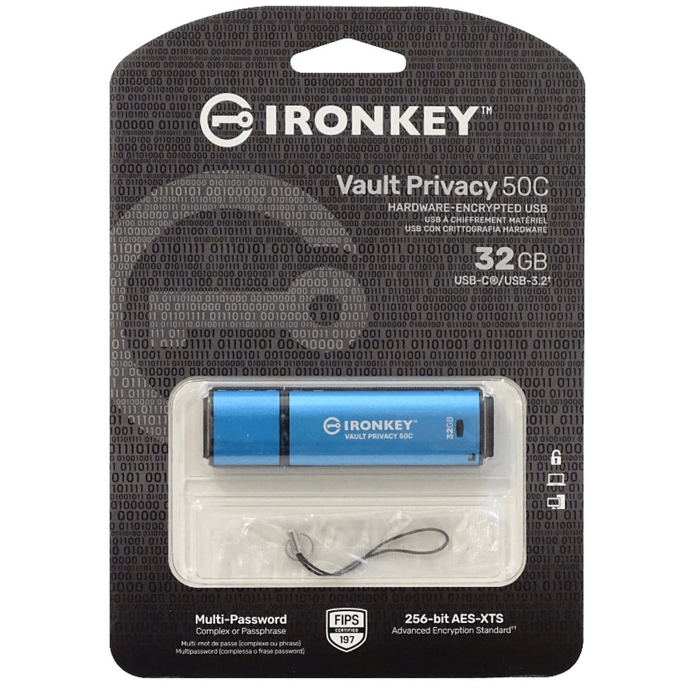 PD-32C. Memoria USB-C Kingston IronKey IKVP50C de 32 GB con cifrado AES de 256 bits