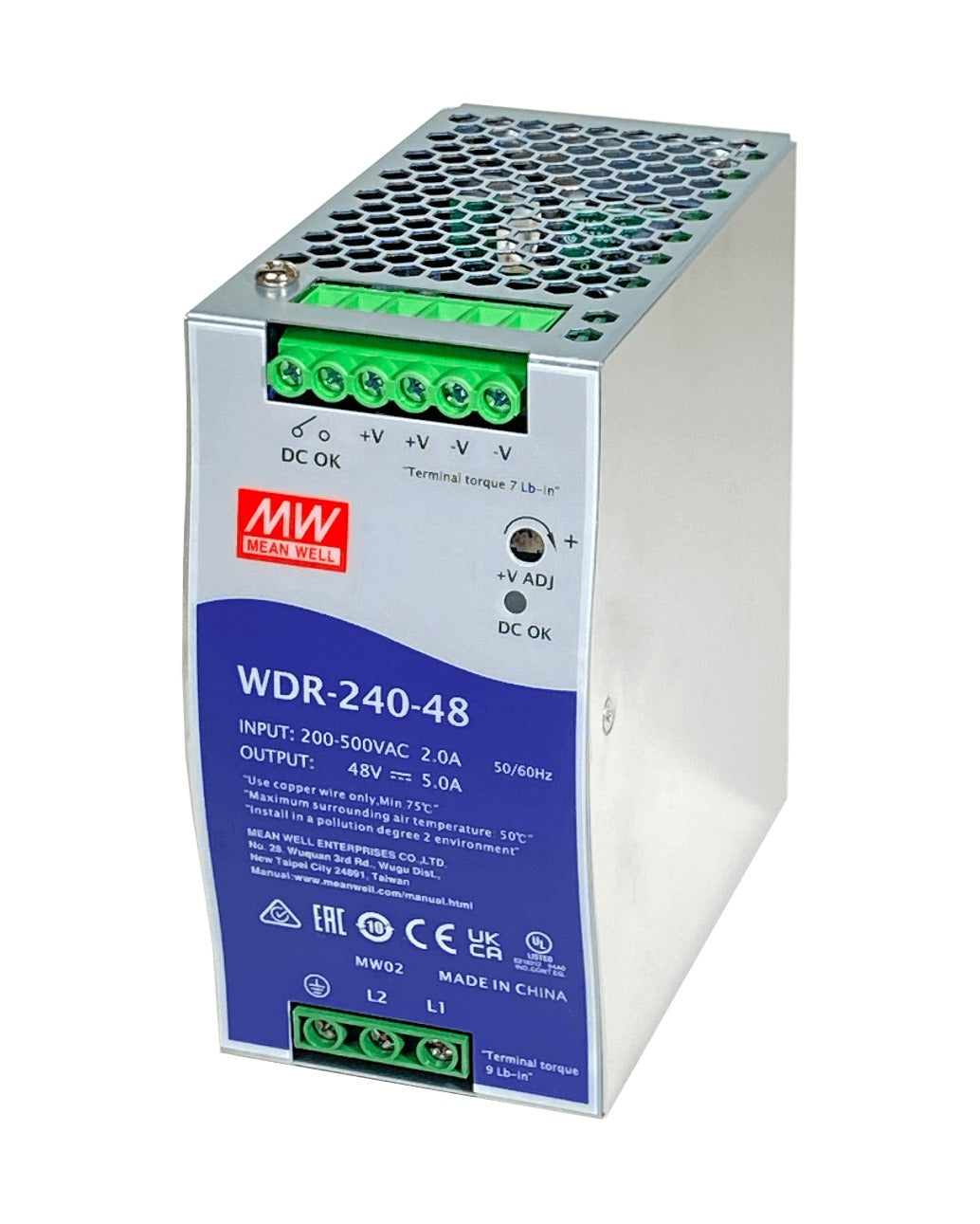 WDR-240-48 MEANWELL 180-550VAC 48VDC 240W 5A Ancho-63mm Carril-DIN Fuente de Alimentación