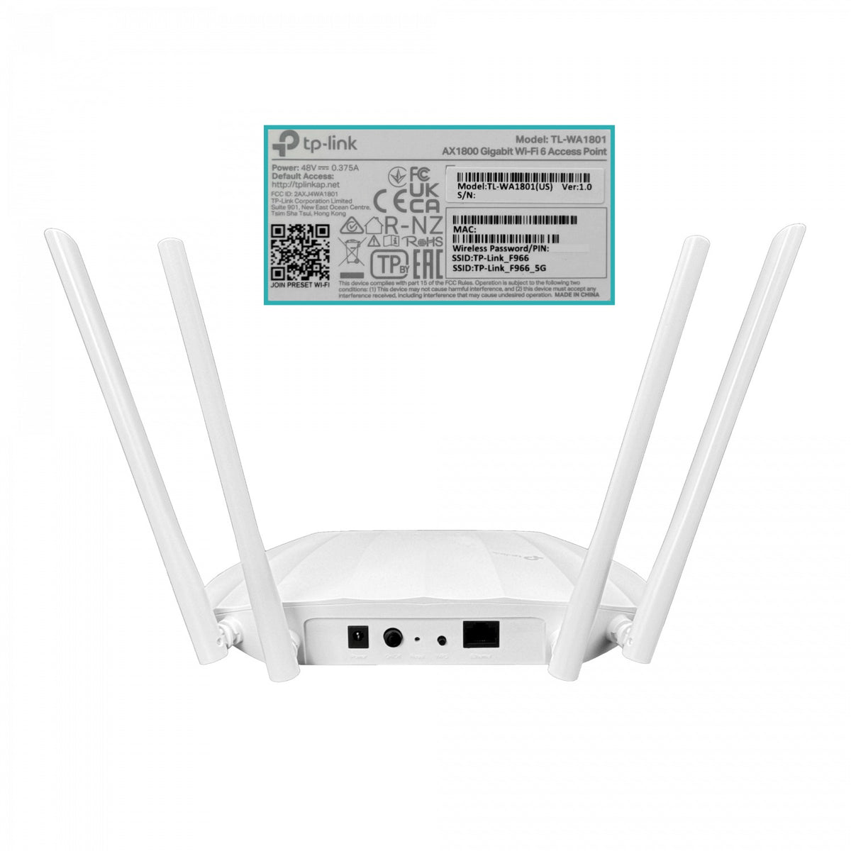 WA1801. TP-LINK Wifi6 4-Ant-Fijas 1-1000 AX1800 1201/574 5/2,4GHz Access Point