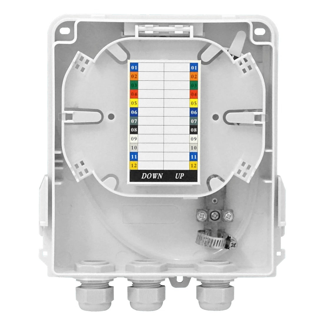 BOX-12C 12-Manguito 8-CL-Rectangular IP65 Caja Blanca Terminacion Fibra NAP