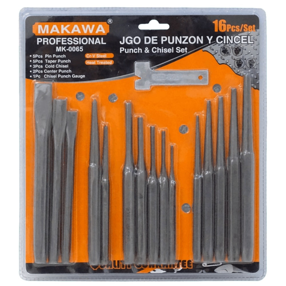 MAKAWA MK-0065 Estuche de 16 Herramientas: Juego de Punzones y Cortafríos