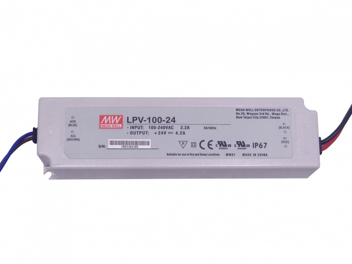LPV-100-24 MEANWELL 24V 100,8W 4,2A 100-240VAC Fuente de Alimentación Plástica IP67 Sellada