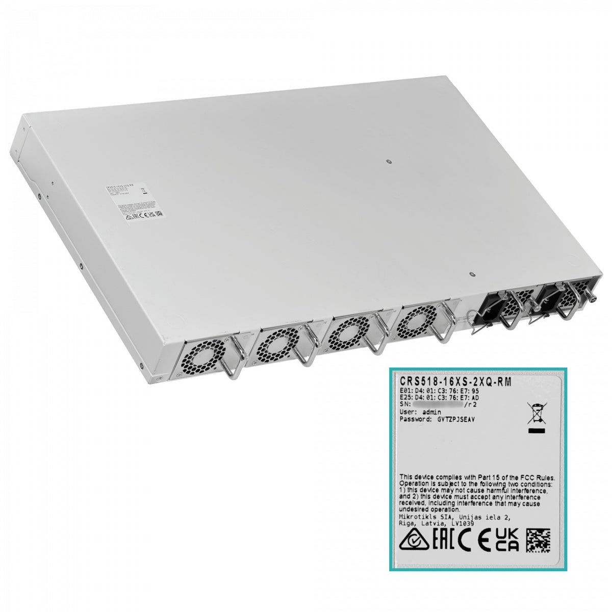 CRS518-16XS-2XQ MIKROTIK SWITCH 16 PUERTOS SFP28 2 PUERTOS QSFP28 100G NIVEL L6 FUENTE DUAL 220VAC INCLUYE CABLES C13