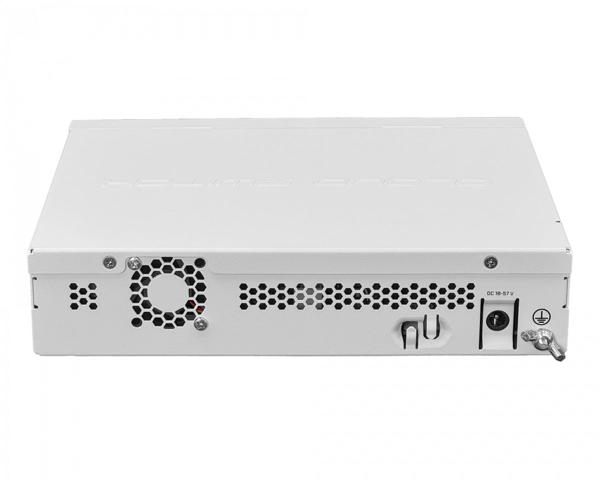 CRS310-1G-5S-4S+IN MIKROTIK Licencia nivel 5 Cinco puertos SFP Cuatro puertos SFP+ de 10 Gigabits Un puerto Gigabit Ethernet con PoE de entrada Alimentación por conector DC Incluye adaptador de 24 voltios Switch gestionable