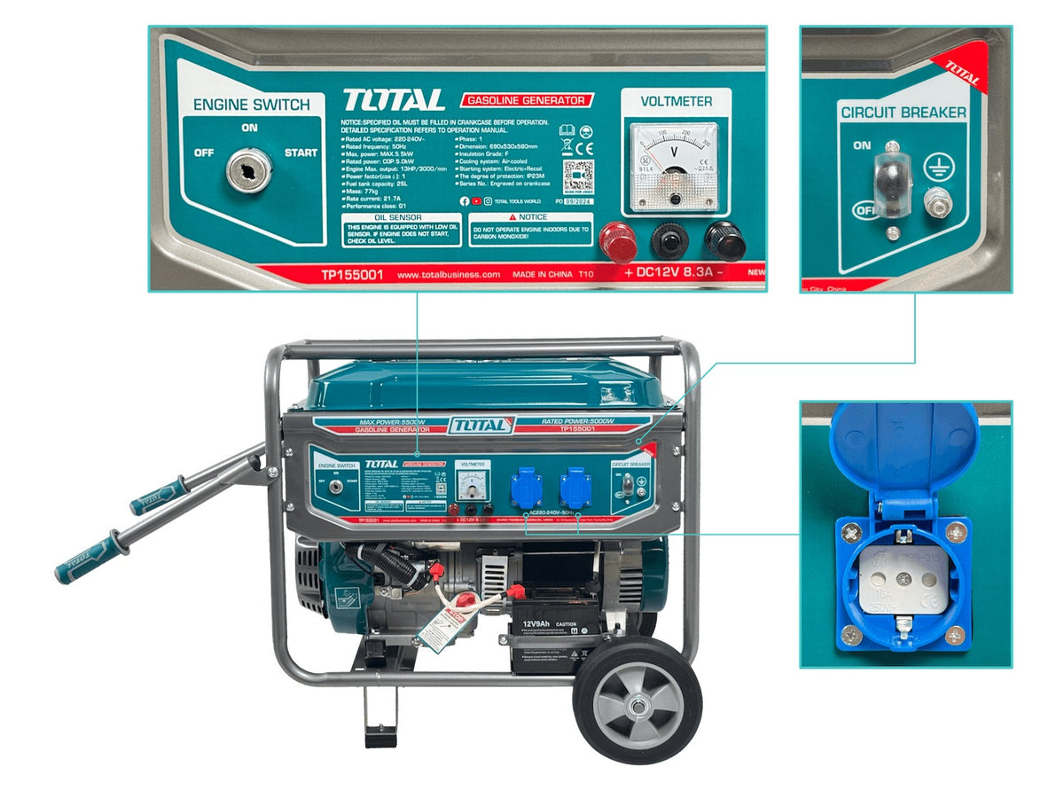GENE-50 TOTAL 5000W Generador electr a gasolina Tanque-25L 220VAC TP155001