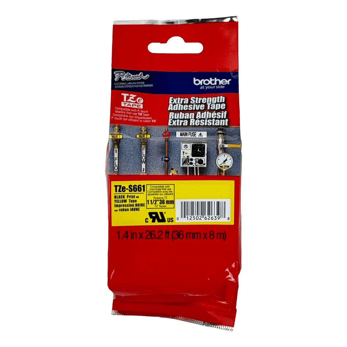 TZE-S661 TZES661 BROTHER Cinta de 36mm Negro sobre Amarillo de 8 metros para Impresoras PT-P900W y PT-9700PC