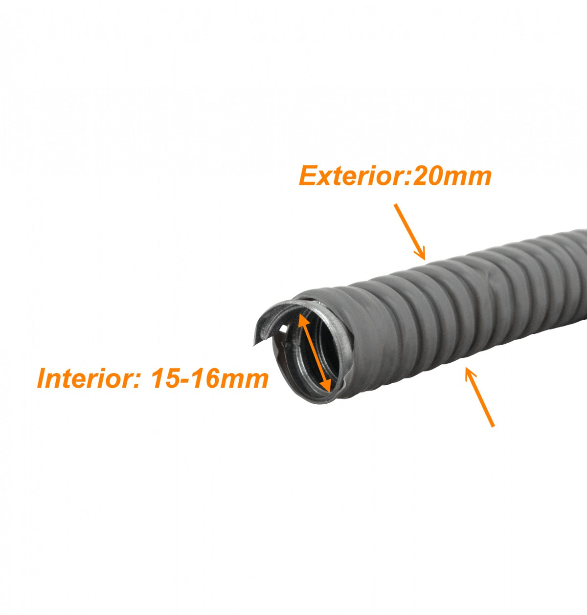 M20-50 Tubería flexible metálica con recubrimiento de PVC de 20mm de diámetro y 1/2 pulgada, rollo de 50 metros, tipo PCFC