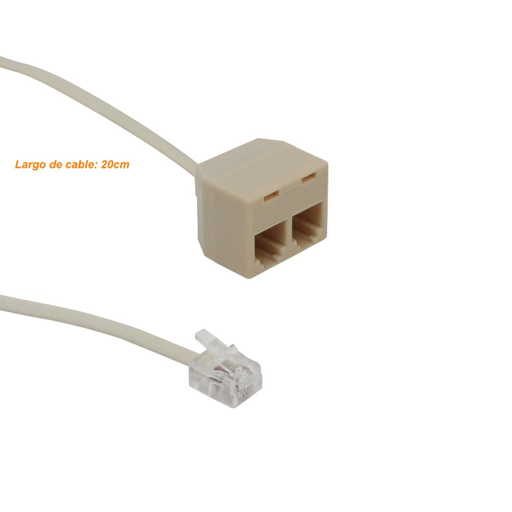 RJ11-CP2 Adaptador en Y con 2 puertos RJ11 hembra y 1 RJ11 macho, configuración 6P4C compatible con RJ14