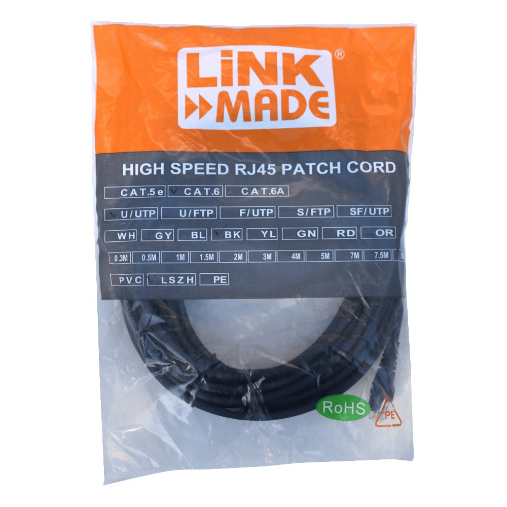 CP6N-100L LINKMADE CABLE PATCH CAT6 NEGRO 10 METROS LSZH CONECTORES MOLDEADOS
