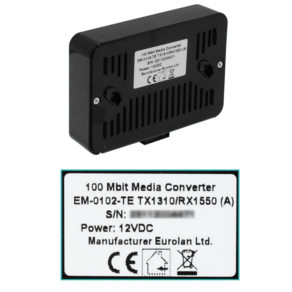 EM-0102-TE Kit de Conversión de Medios EUROLAN SM Monomodo 1-SC 1310/1550nm Alcance 20km 2-Canales 100Mbps Switch de 3 Puertos Fibra