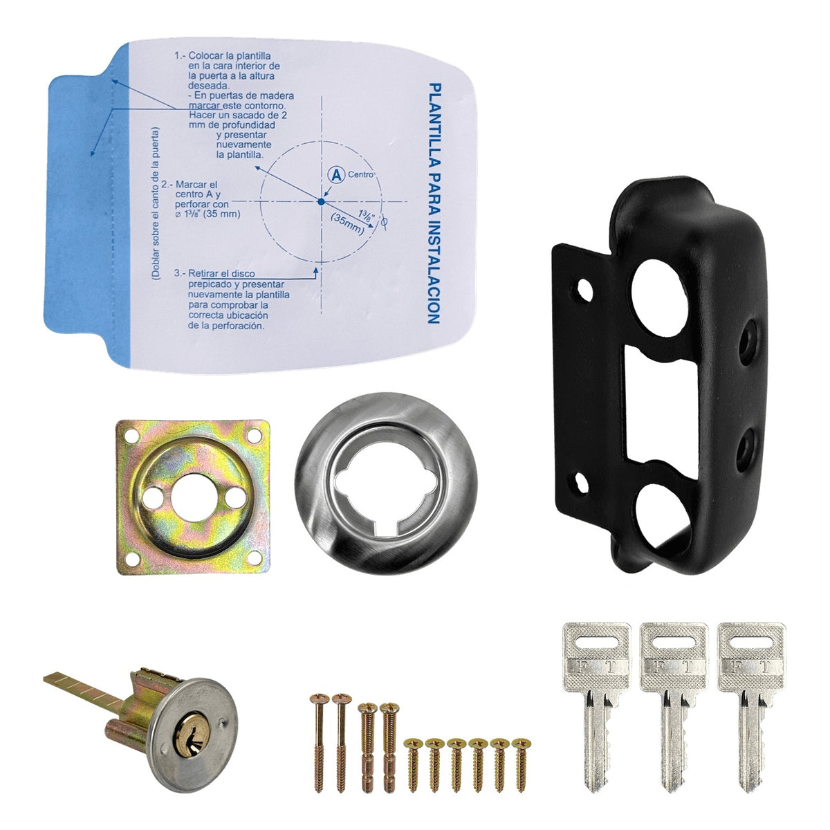 LOCK-CS FERRETOOLS Cerradura de superficie horizontal con tambor de 55mm y 5 pines, incluye 3 llaves