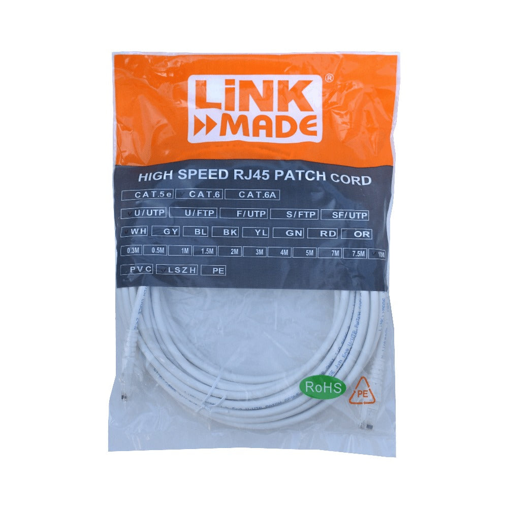 CP6W-100L LINKMADE 10 metros Cat6 U/UTP Blanco LSZH Latiguillo de Red Moldeado Multifilar