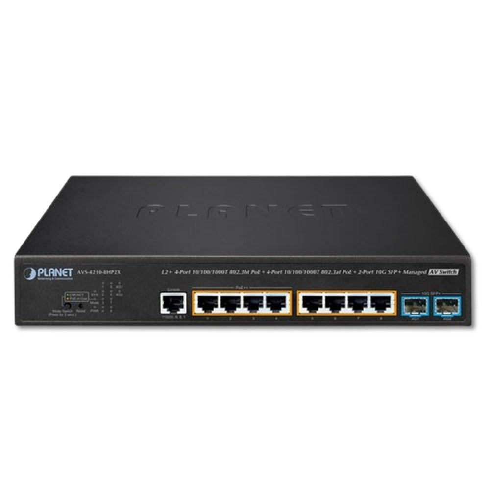 Switch Administrable L2+ AV 8 Puertos Gigabit PoE++ + 2 Puertos 10G SFP+ PLANET AVS-4210-8HP2X