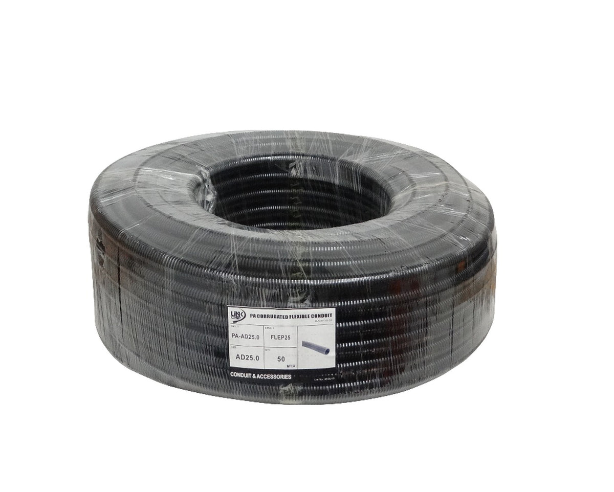 FLEP25 25mm Bobina-50mts 21mm-interno Tubería Flexible Plástica Corrugada Negra PA