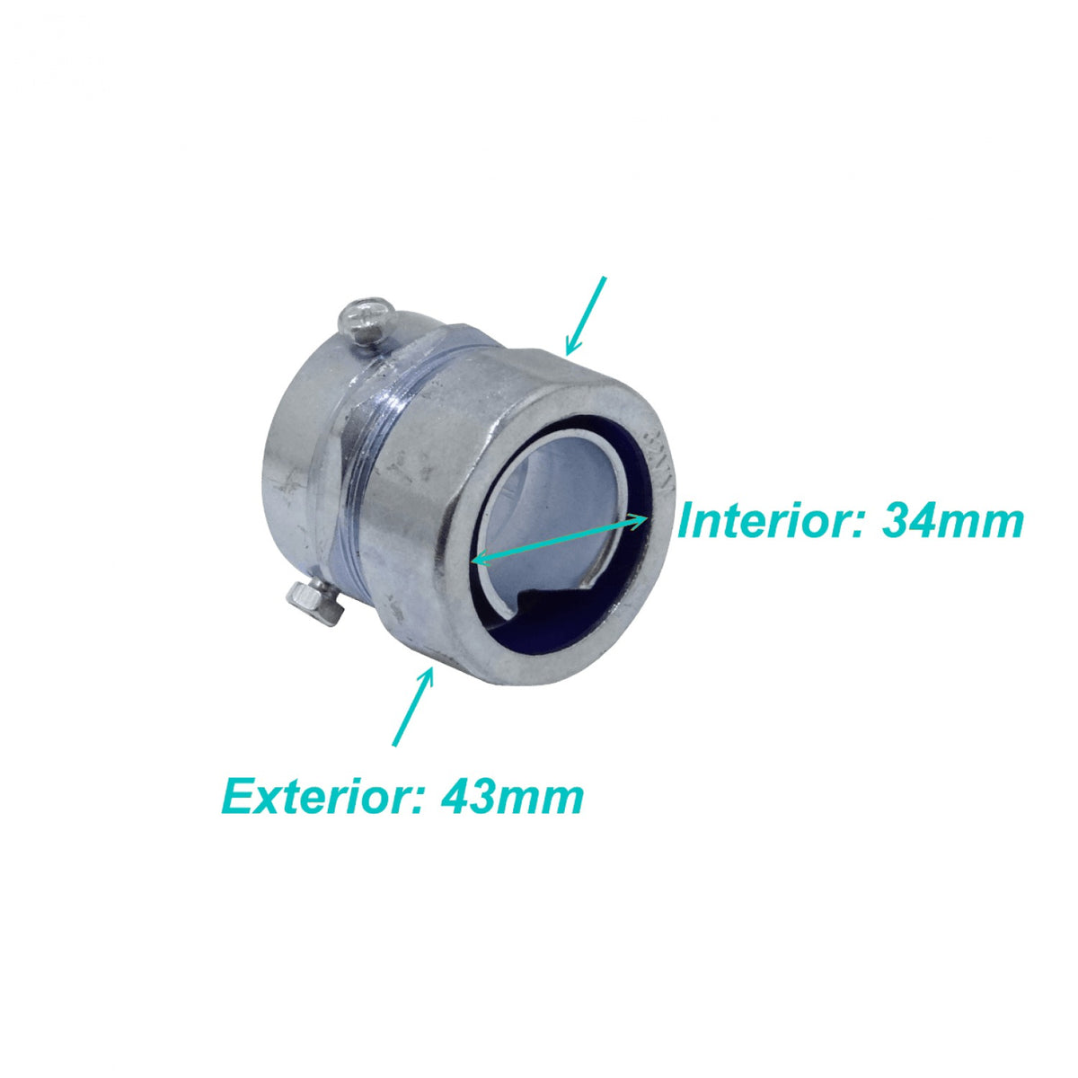 MEMT32 Conector metálico de unión EMT a conducto flexible de 32mm, rango 24-35mm a 24mm