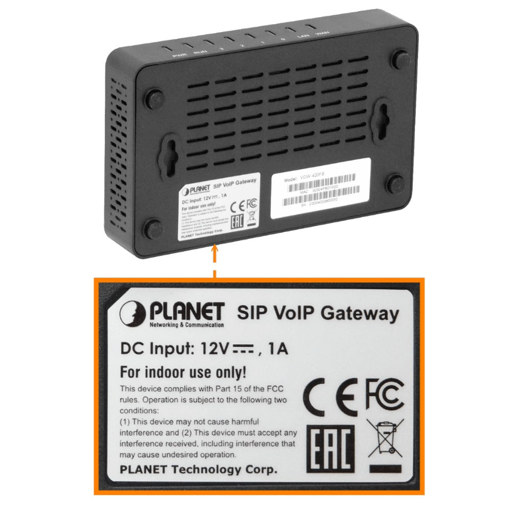VGW-420FS PLANET Enrutador VozIP 4-FXS-RJ11-H 1-100 1-WAN genera 4líneas telefónicas analógicas
