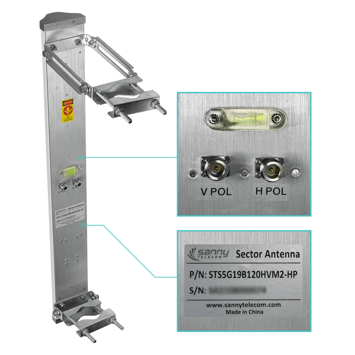 SEC-5G19-120 SANNY 19dBi 120-Grados 5GHZ 2-N-Hembra Antena Sectorial 4900-5850MHz