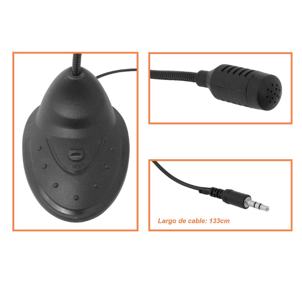 MIC-35 Micrófono de Escritorio con Conector 3,5mm Macho, Base y Cable de 130cm YW2001M