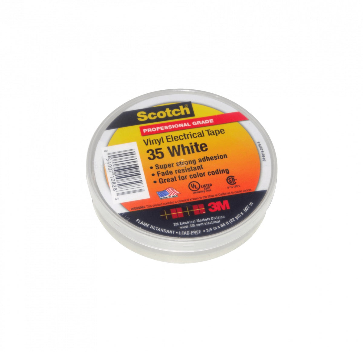 SCOTCH35 3M Cinta Blanca 19mm x 20mt 0,178mm 3/4pulg Vinilo Retarda-Fuego
