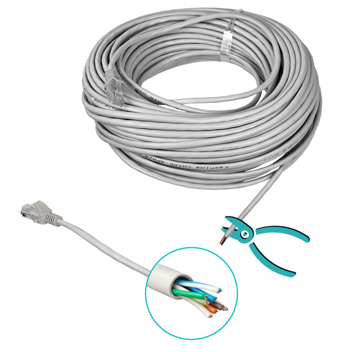 CPG-30 30metros Gris Cable de Parcheo 1-pieza CAT5E UTP CCA-Aleación RJ45 Moldeado