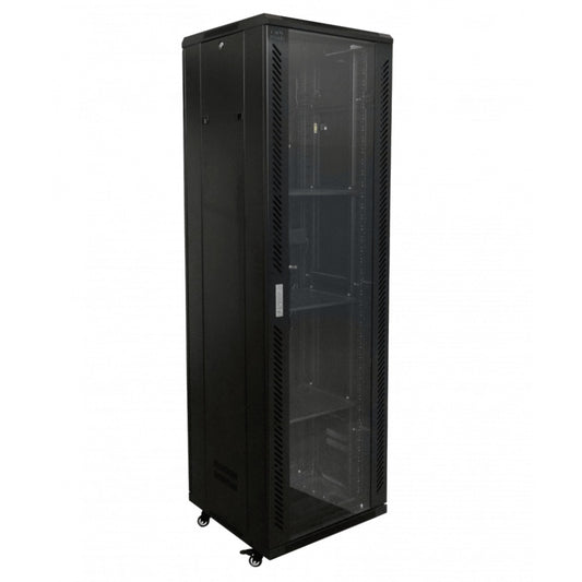 RK42-6L LINKMADE Armario rack de vidrio 42U 600mm fondo 60cm con turbina, PDU y bandeja color negro