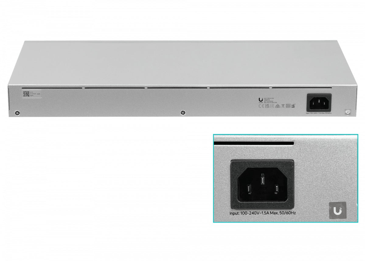 USW-16-POE. Conmutador UI de 42 W totales, 16 puertos 1000, 8 PoE 48af/52at, 2 SFP, requiere UniFi L2, USW-16-POE-EU, UBIQUITI