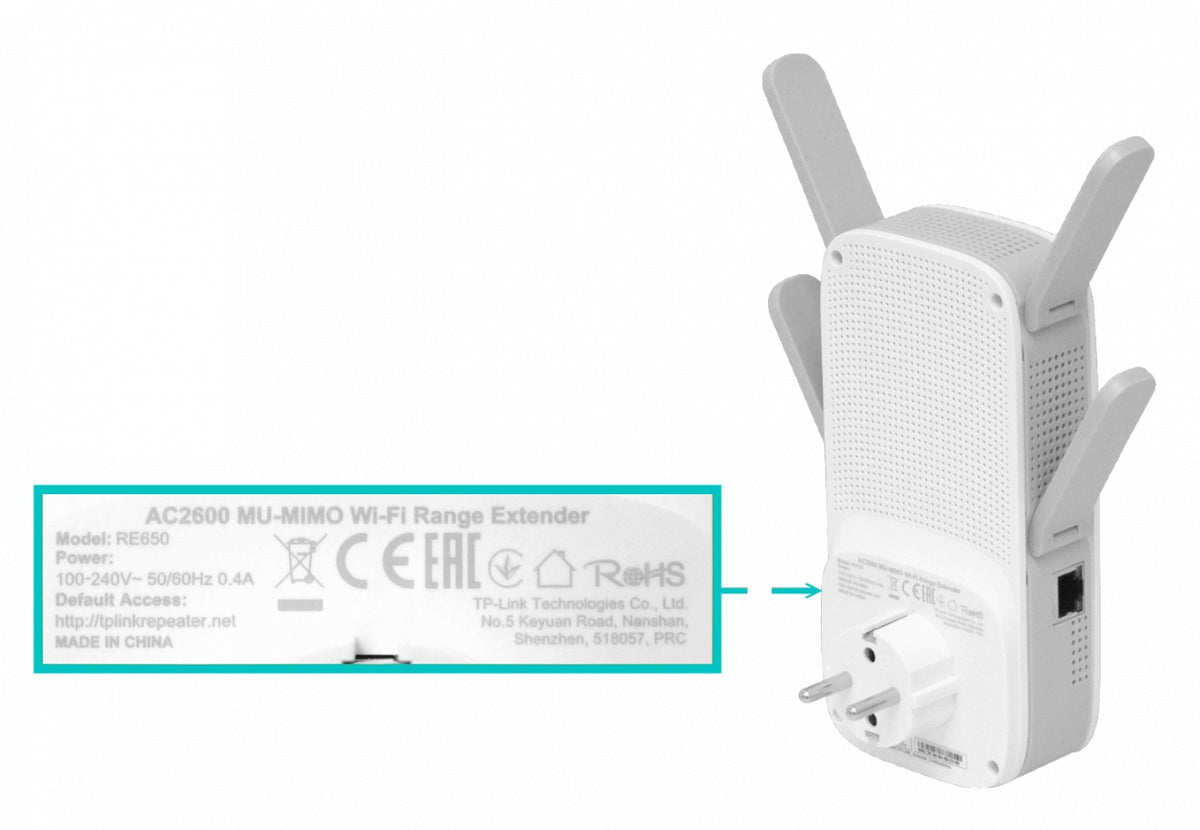 RE650 TP-LINK Amplificador de señal Schuko AC2600 doble banda 5GHz/2,4GHz, velocidad 1733/800Mbps, puerto 1-1000, 4 antenas