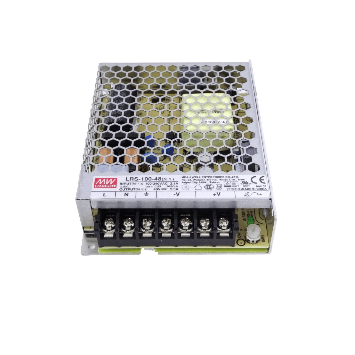 LRS-100-48 MEANWELL Fuente de Alimentación de Marco Abierto 110W, Salida 48V 2,3A, Entrada 100-240VAC, Voltaje Regulable