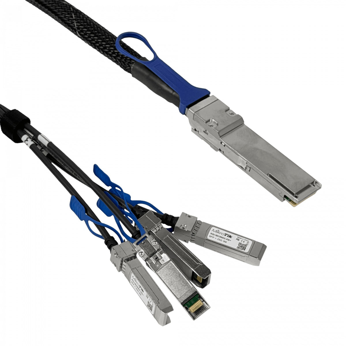 XQ+BC0003-XS+ MIKROTIK Latiguillo QSFP28-100G a 4x SFP28-25G 3 metros bifurcación 1x100G-4x25G