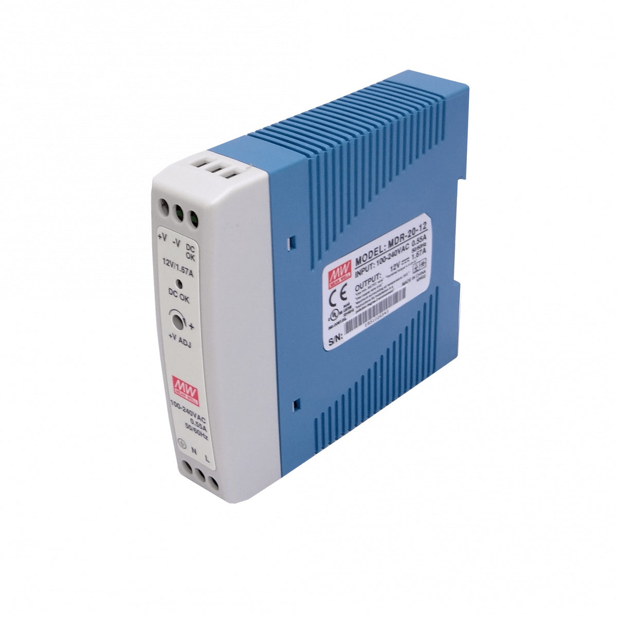 MDR-20-12 MEANWELL 12VCC 20W 1,67A Regulable Ancho-24mm Carril-DIN Fuente-de-Alimentación vista 3