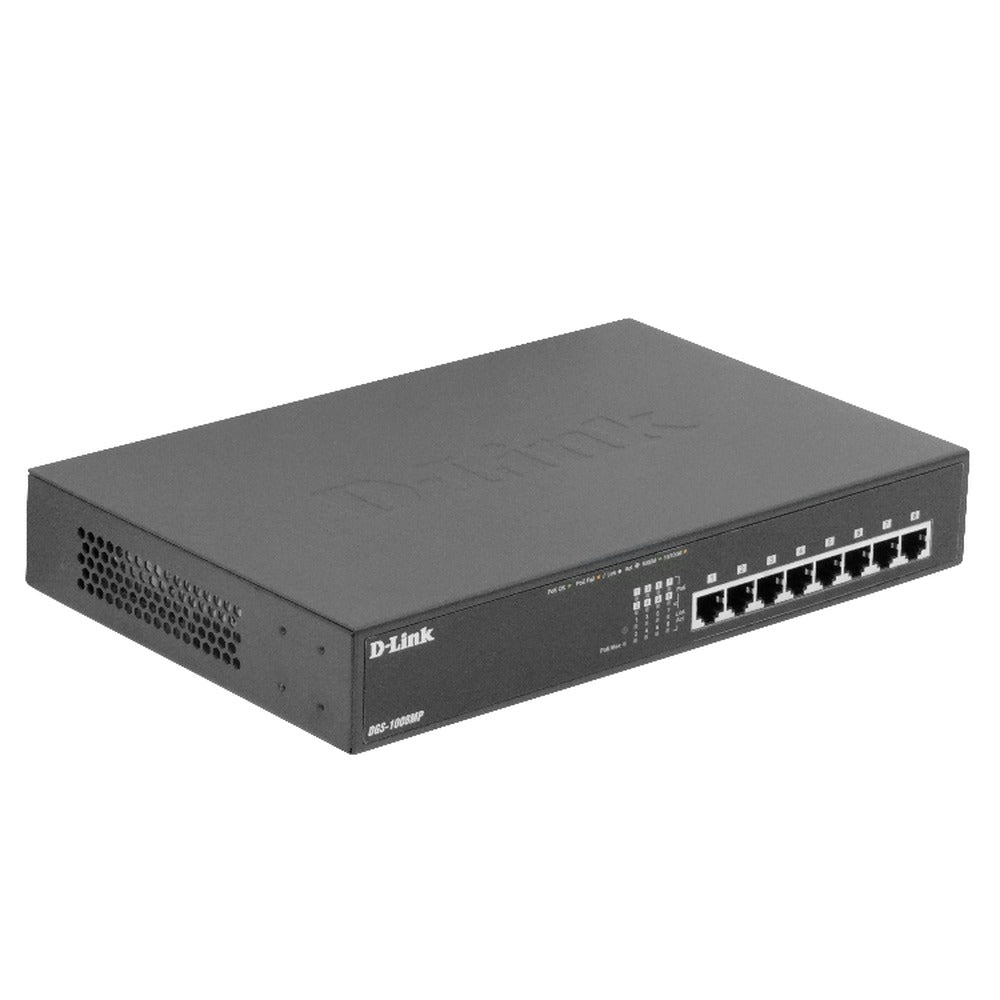 DGS-1008MP D-LINK Switch no administrable 8 puertos 1000 con PoE 48V af/at 140W total 802.3at para rack 240V vista 2