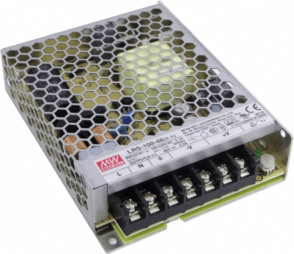LRS-100-48 MEANWELL Fuente de Alimentación de Marco Abierto 110W, Salida 48V 2,3A, Entrada 100-240VAC, Voltaje Regulable vista 2