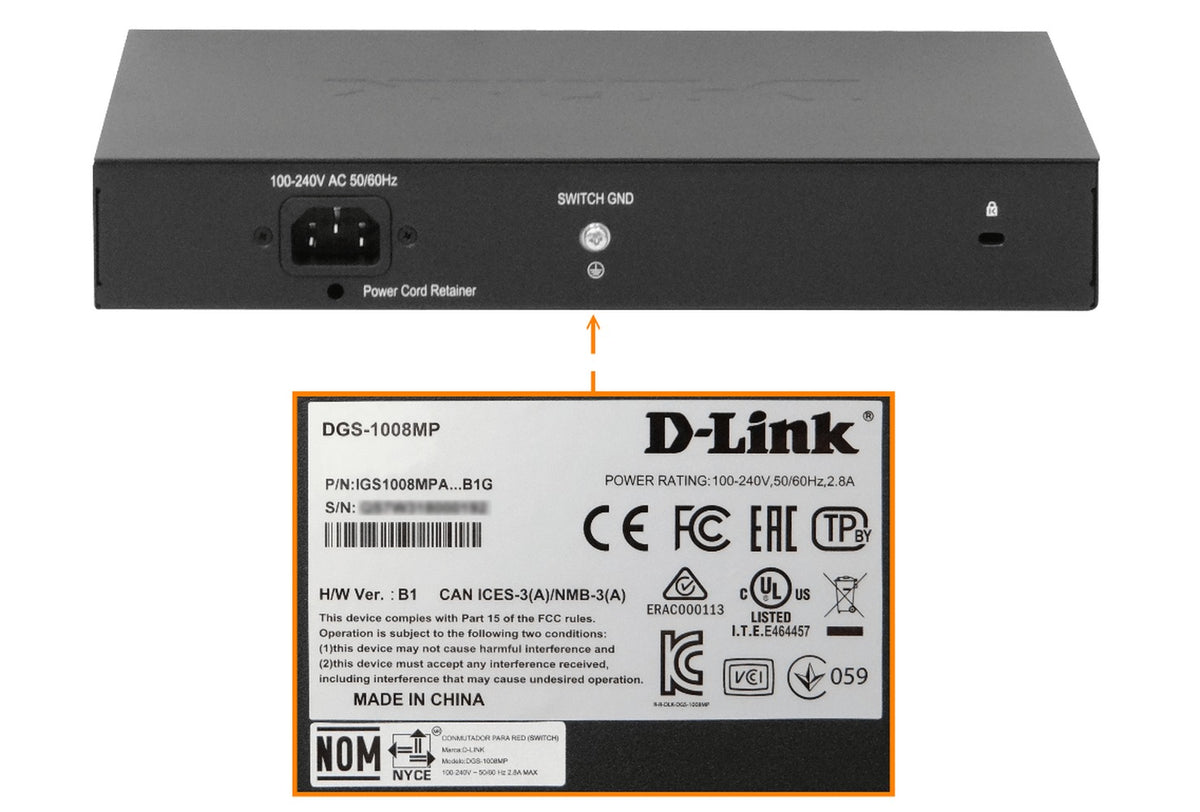 DGS-1008MP D-LINK Switch no administrable 8 puertos 1000 con PoE 48V af/at 140W total 802.3at para rack 240V vista 4